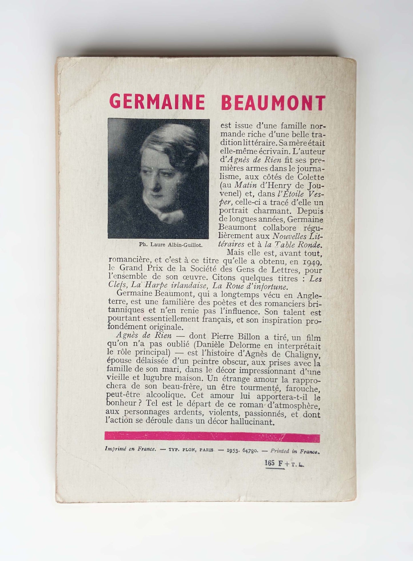 Livre «Agnès de rien» G. Beaumont, ed. Librairie Plon augmentée 1953