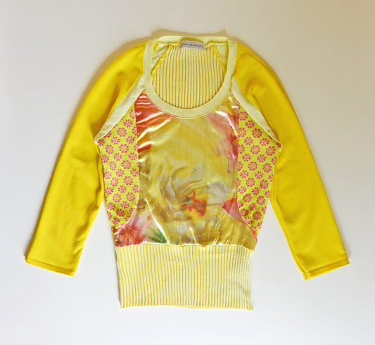 Pull jaune bouton d'or patchwork Aldo Martin's T.38