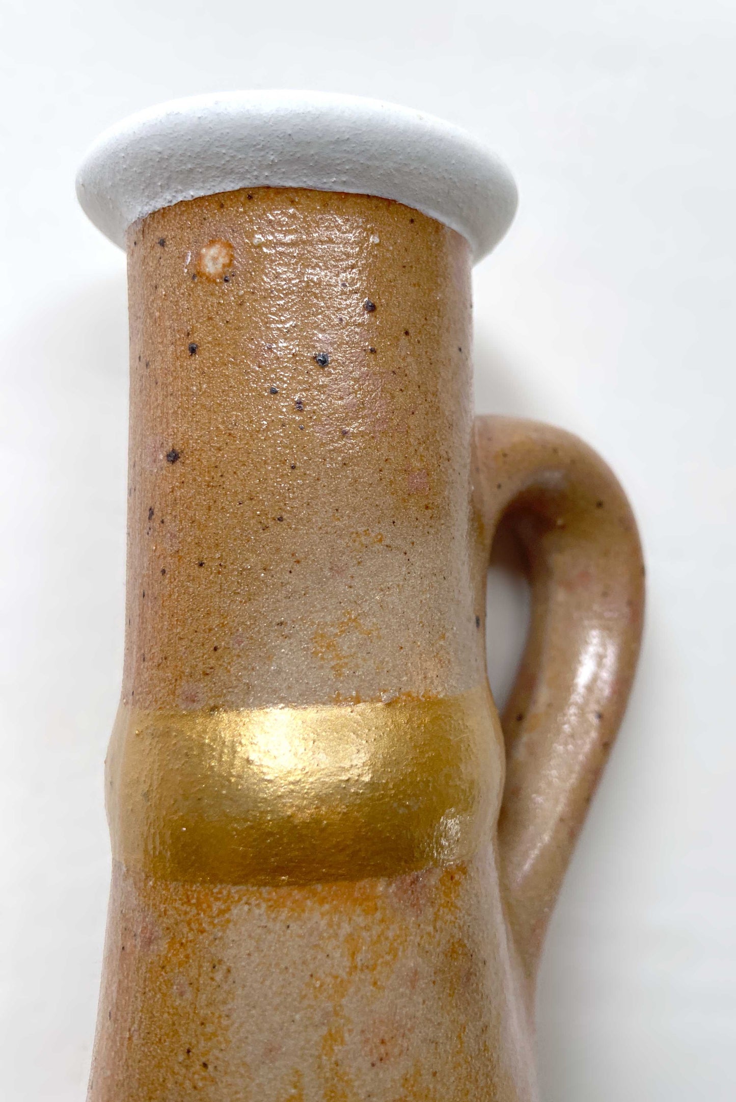 Bougeoir à anse grès marbré blanc or vintage 15cm