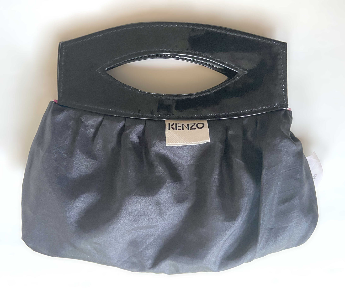 Petit sac pochette satin noir fleurs roses Kenzo© vintage