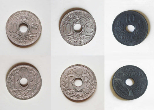 Lot 3 pièces de 10 centimes France Lindauer Bazor 1931 1936 1942
