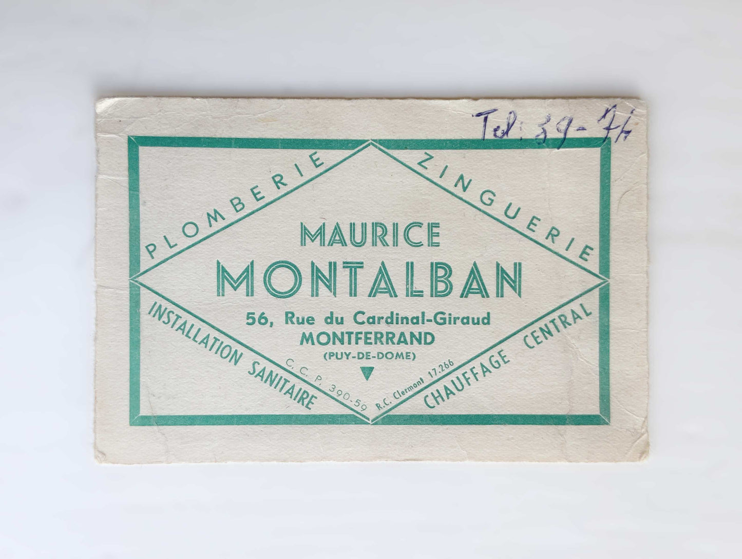 Carte de visite «Maurice MONTALBAN plomberie zinguerie Montferrand» années 20/30