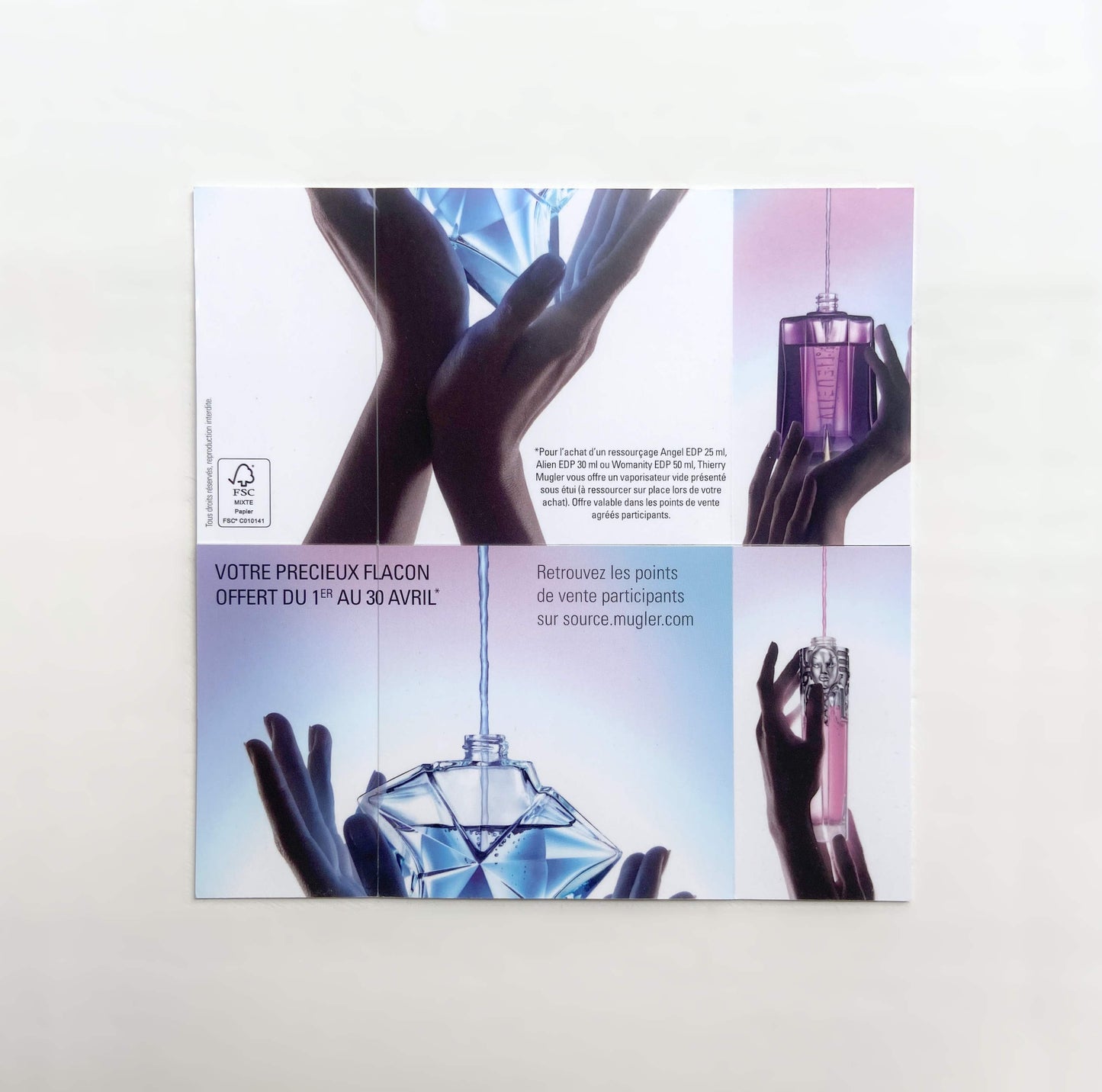 Carte publicitaire origami pop up Thierry Mugler « La source » 2013