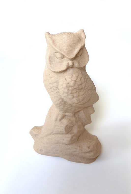 Sculpture hibou impression 3D beige plastique végétal 11cm