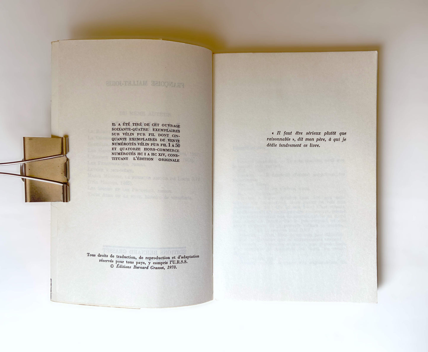 Livre «La maison de papier» F. Mallet-Joris, ed. Grasset 1970