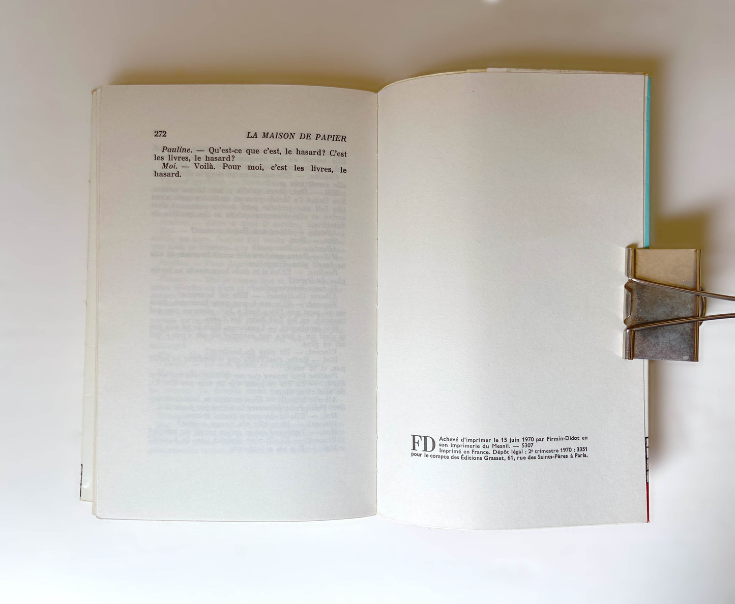 Livre «La maison de papier» F. Mallet-Joris, ed. Grasset 1970